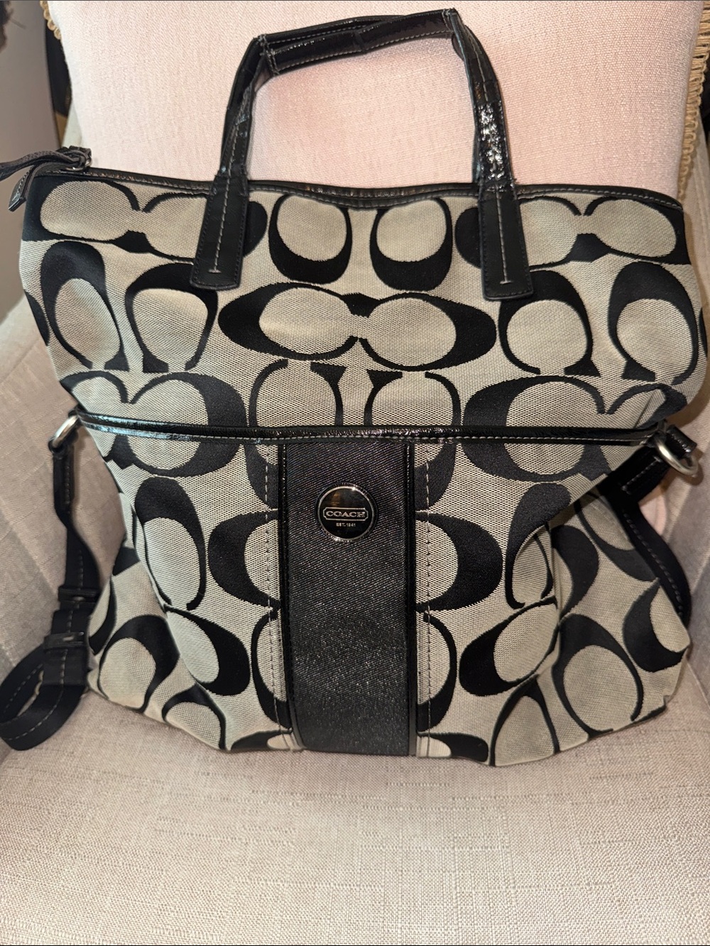 Coach Signature Stripe Foldover Tote